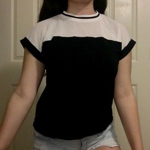 Black tee with white mesh top